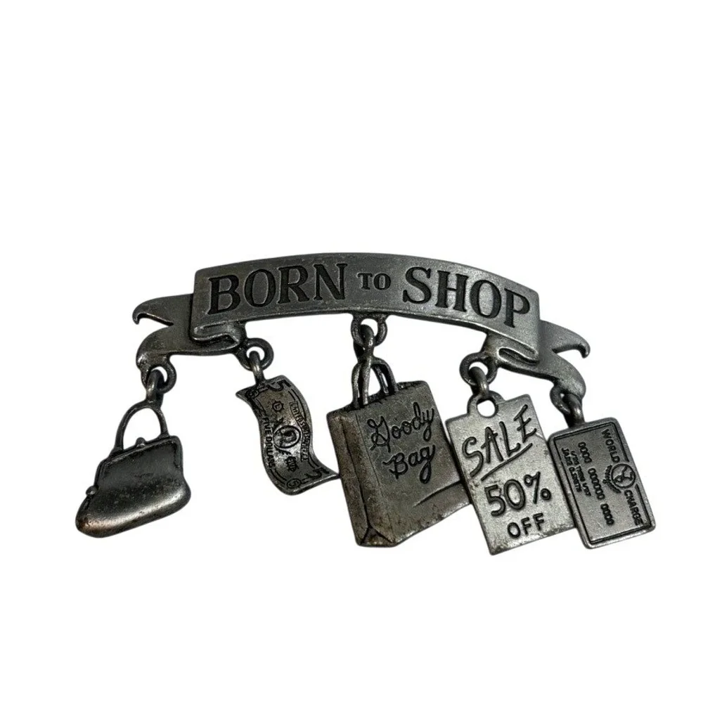 J Jonette Brooch Born To‎ Shop Silver Tone Vintage Dangle Charms